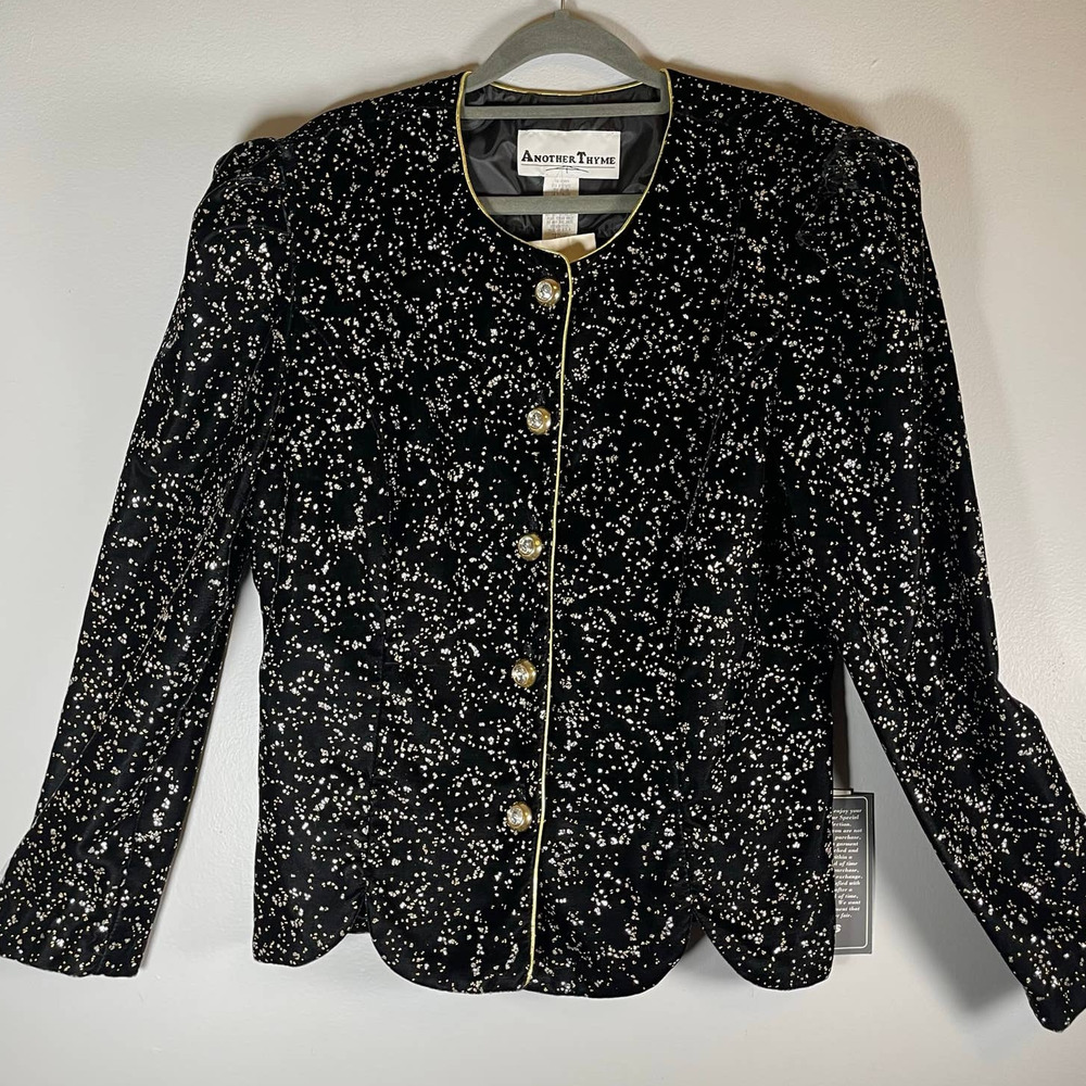 NWT 80s Deadstock Size Medium Velvet Velour Evening Jacket Glitter Silver Gold